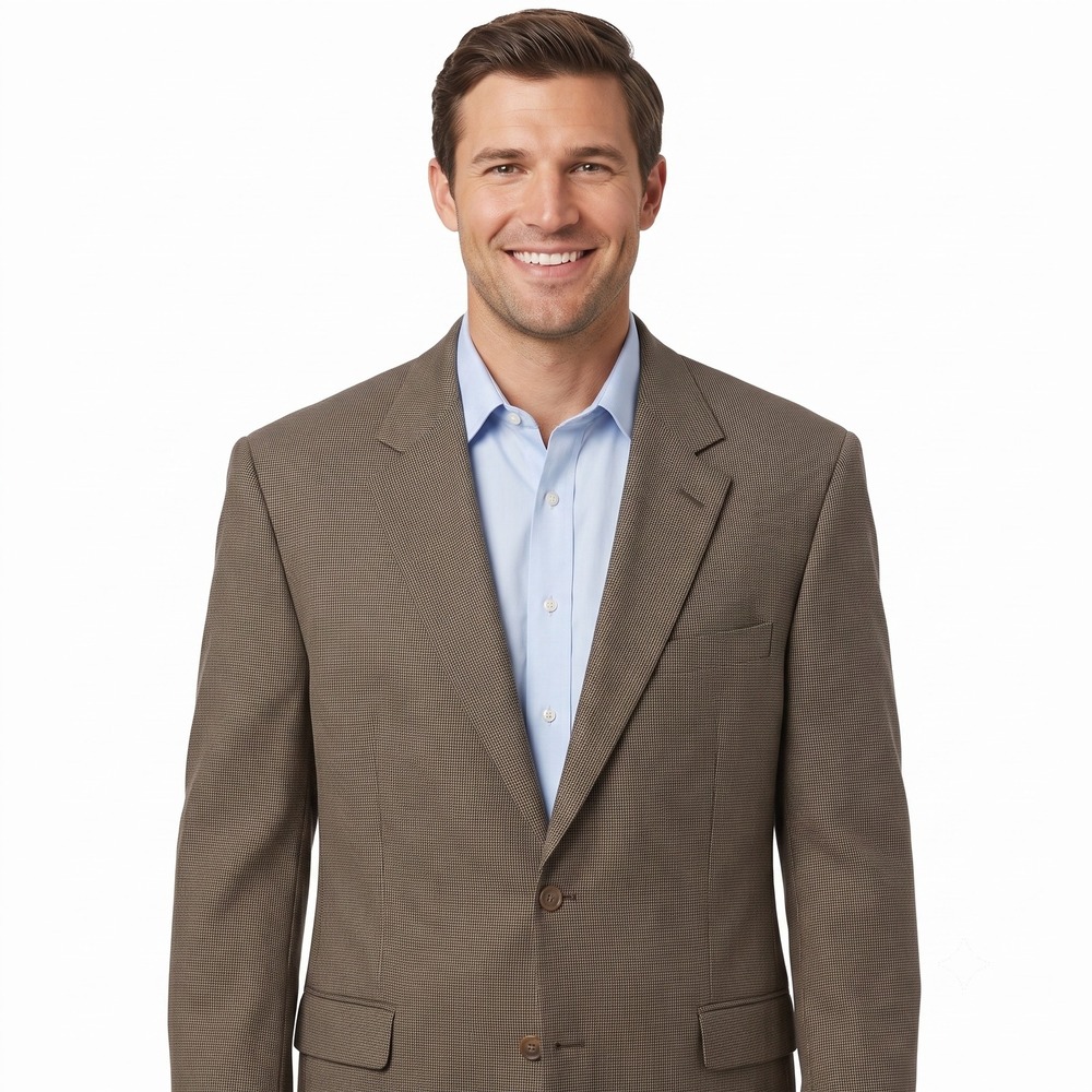 Brooks Brothers 346 Mens Brown Micro Check Wool Stretch Blazer Sport Coat 44 LG
